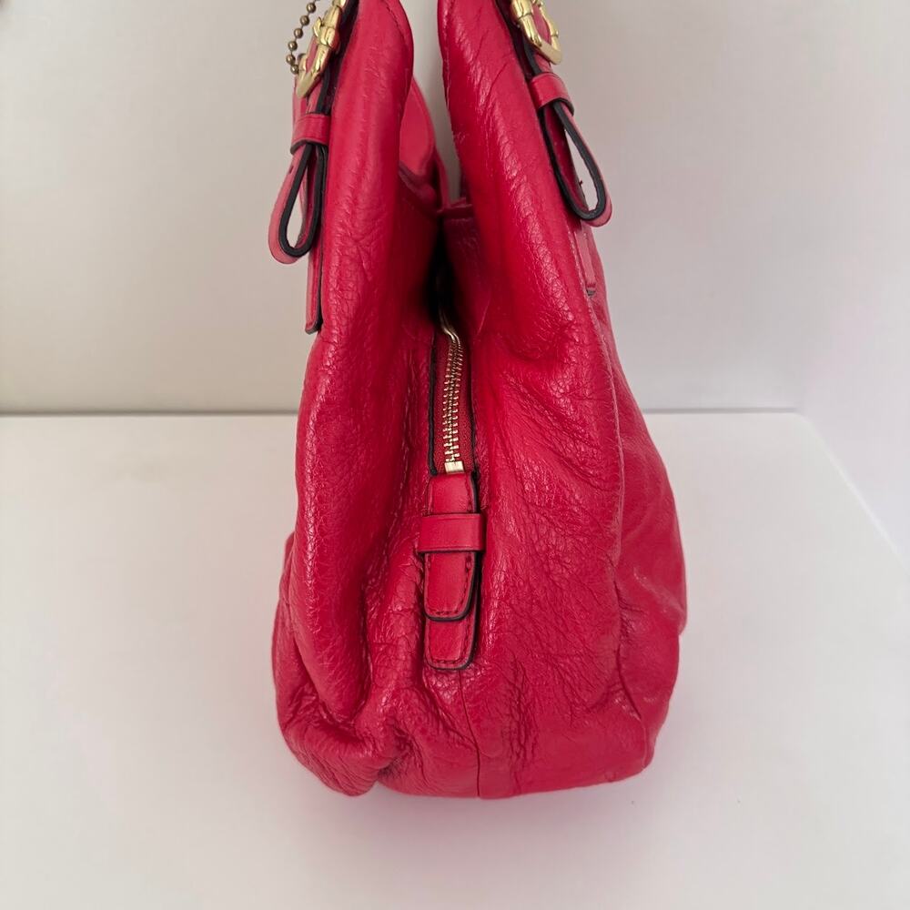 Coach Madison Maggie Red Pebbled Leather Shoulder Bag Large Hobo Purse 16503 - Picture 3 of 13